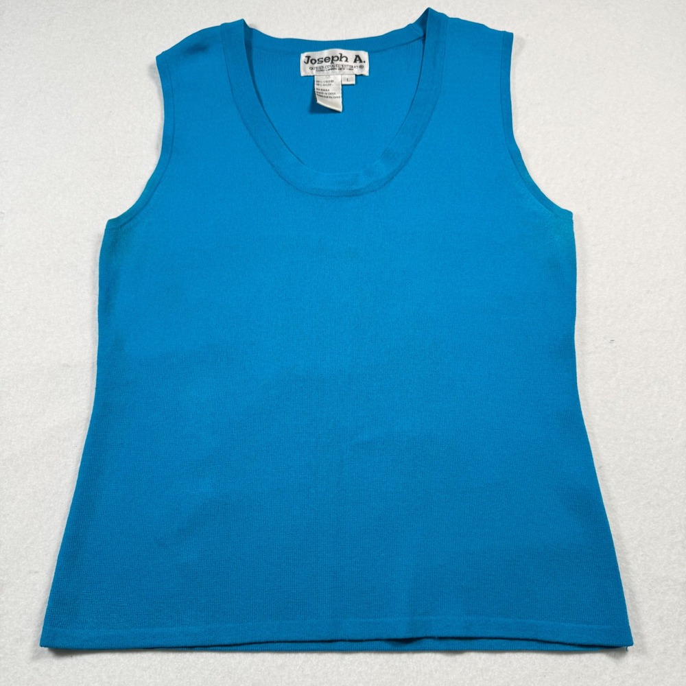Vintage Joseph A. Womens Turquoise Blue Scoop Neck Sleeveless Knit Top Large